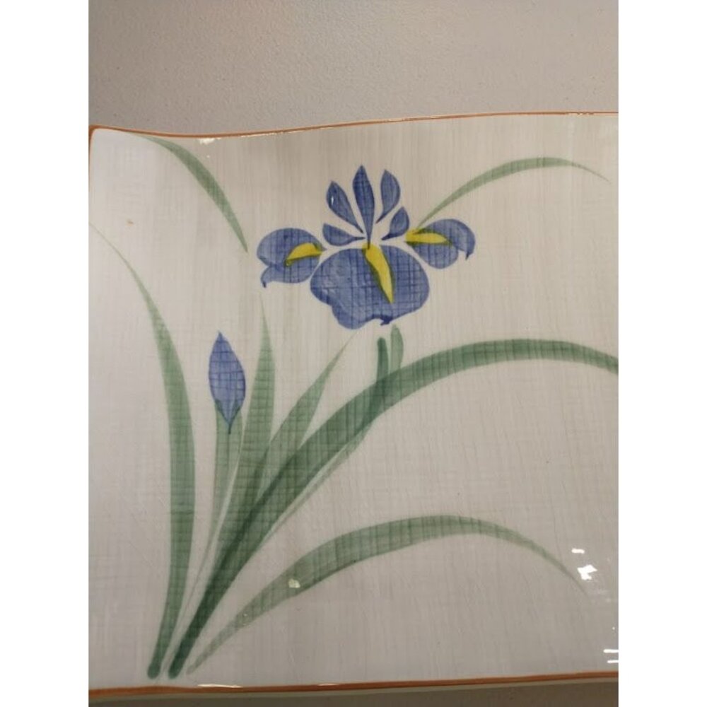 Vintage Japanese Iris Ceramic Serving Tray - Sushi Tray - Rectangular Plate